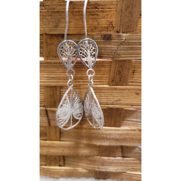 Vintage Hand Crafted Artisan Silver Dangle Earrings - Picture 7 of 10